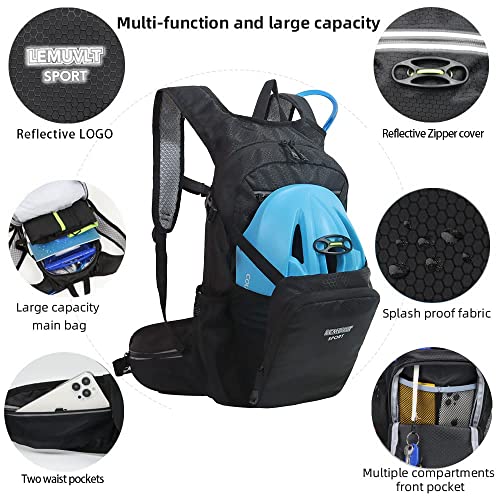 Hiking Daypack 15L Waterproof Lightweight Backpack (Black)