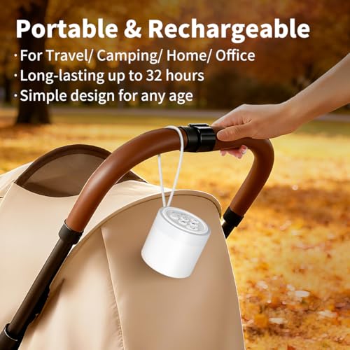 Sound Machine Mini White Noise Machine with 30 Soothing Sounds 4 Timers Memory Function for Newborn Baby Kids Adults Portable Rechargeable Sleep Brown Noise Machine for Travel Camping Home Office (White)