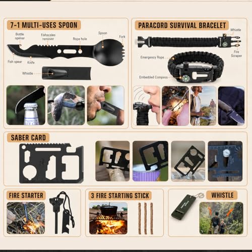 Survival Kit 250Pcs Survival Gear First Aid Kit with Molle System Compatible Bag and Emergency Tent (C-Camo-Black&Grey)