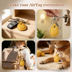 Genuine Leather Airtag Holder Compatible with Apple AirTag Keychain 2nd & 1st Gen (Yellow)
