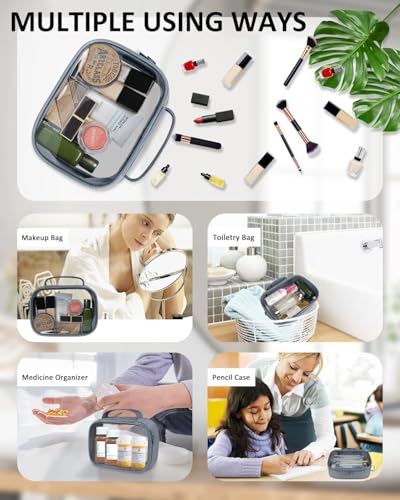 TSA Approved Toiletry Bag Clear Quart Size Travel Bags Makeup Bag (Grey / 2 Pack, Handle)