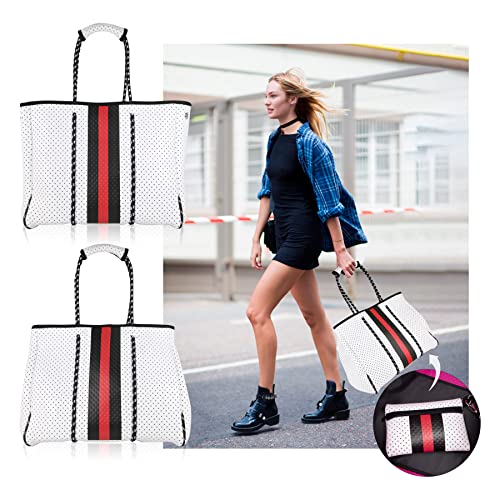 Neoprene Multipurpose Beach Bag Tote with Inner Zipper Pocket (White / Large)