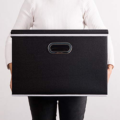 Large Foldable Storage Boxes with Lids [5 (Black / L(5-Pack))