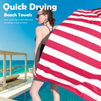Microfiber Beach Towel Sand (W-red Stripes / Large(60x30"))