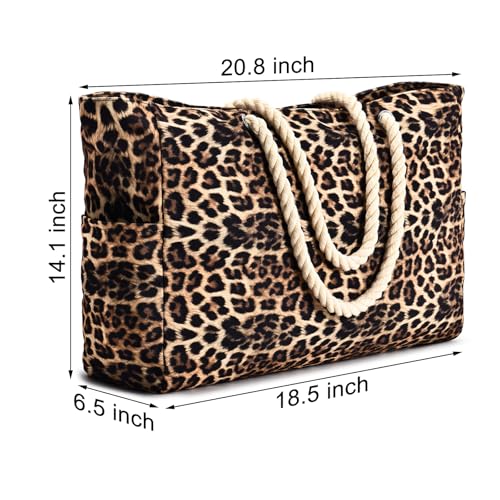 Beach Bags for Women Large Waterproof Beach Tote Bag Zipper Beach Bags Waterproof Sandproof Swim Pool Bag Large Tote (Leopard)