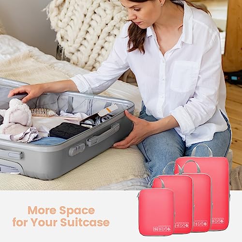 Compression Packing Cubes for Travel (01 Watermelon Pink / 4-Piece Set)