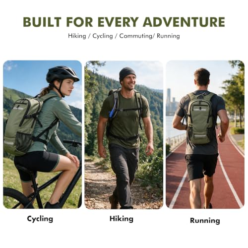 20L Hydration Backpack with 3L Water Bladder Water Backpack for Hiking Hydration Pack Insulated Daypack for Commuting Army Green (Army Green / 3L Bladder)