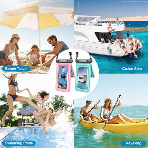 Double Space Floating Waterproof Phone Pouch [Up to 8.5''] (Pink & Green)