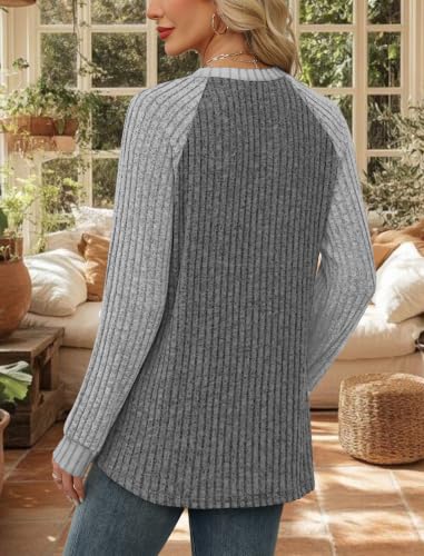 Womens Tops Long Sleeve Shirts Sweaters for Women Fall Teacher Outfits (Large / Grey White)