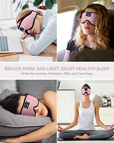 3D Sleep Headphones Bluetooth 5.4 Sleep Mask with HD Speakers (Pink)