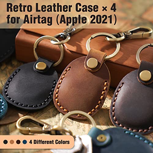 4 Pack Genuine Leather Airtag Holder (Black/Brown/Dark Brown/Blue)