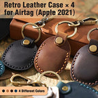 4 Pack Genuine Leather Airtag Holder (Black/Brown/Dark Brown/Blue)