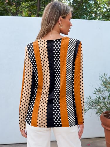 Long Sleeve Shirts for Women Casual Crewneck Tops Basic Tees (Medium / Stripeddots)