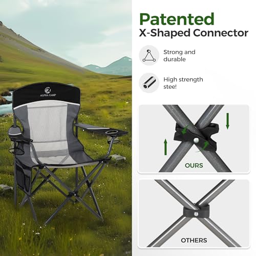 Heavy Duty 400lbs Mesh Back Camping Chairs with Lumbar Support (Black&grey / 1PC)