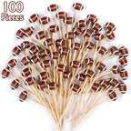100 Pieces Football Decorative Sports Ball End Cocktail Skewers 4.7 Inch Bamboo Cocktail Picks Wooden Decorative Fruit Toothpicks for Appetizers Bar Drinks Fruit Sandwich Buffets Party Supplies (Football)