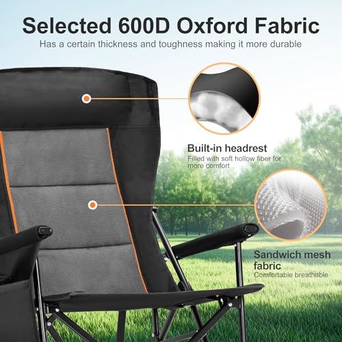 Oversized Camping Chairs High Back Heavy Duty Lawn Chair 500LBS (Black / Single Pack)