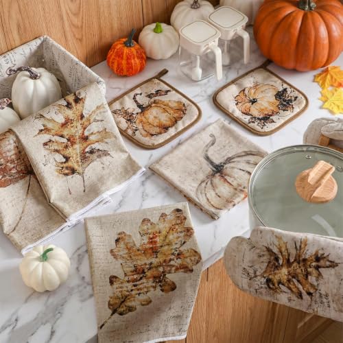 10 Pcs Fall Kitchen Decor Set Autumn Rustic Kitchen Rugs (Sepia / Rustic Fall)