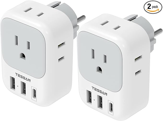 TESSAN 2 Pack Type E F Plug Adapter USB C, Germany France Power Adaptor by TESSAN