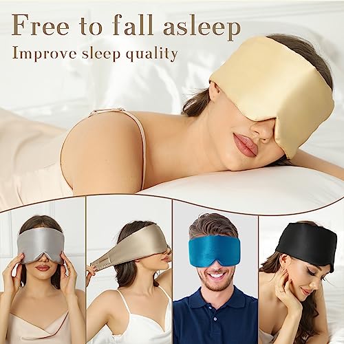 100% Mulberry Silk Sleep Mask Eye Mask for Women Man with Adjustable Band (Gold)
