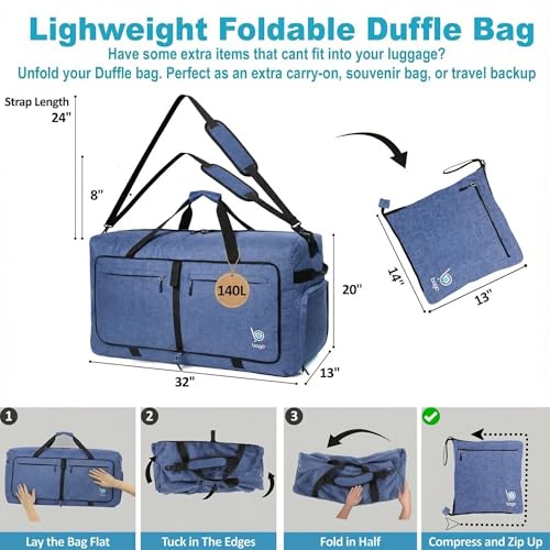 Travel Duffle Bag for Women & Men. Extra Large Foldable Duffel Bags (140L / SnowDepBlue)