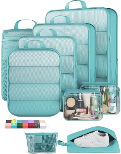 9 11 Set Compression Packing Cubes for Travel Essentials (Blue Green / 9 set)