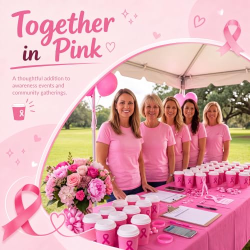 48 Sets 8 oz Breast Cancer Coffee Cups with Lids and Sleeves (Breast Cancer)