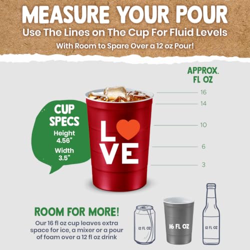 16 oz. Reusable Party Cups (Love Red / 12 Count)