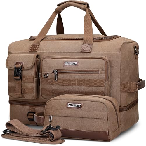 Duffle Bag for Men 60L Travel Canvas Weekender with Toiletry Bag (Brown)