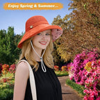 Women Summer Wide Brim Sun Hat Bucket Fishing Hats UV Protection (One Size / M9163-jvse)