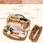 Initial Makeup Bag Personalized Gift for Women Teen Girls (Brown / K)