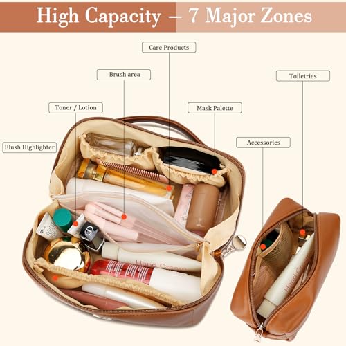 Initial Makeup Bag Personalized Gift for Women Teen Girls (Brown / S)