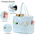 Beach Bag Waterproof Sandproof Women Beach Tote Bag Pool Bag with Zipper for Gym Grocery Travel with Wet Pocket (Light Blue White)