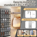 Over the Door Shoe Organizer with 30 Breathable Mesh Pockets (2PC-Gray)