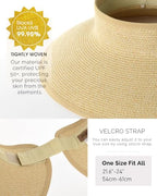 Womens Sun Hat with Ponytail Hole Wide Brim Beach Straw Visor (Medium / Beige Khaki Mix)
