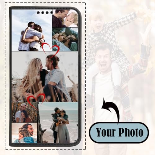 Custom Flip Wallet Phone Case for iPhone 17 Air 16 15 14 Pro Max 13 12 Mini 11 Plus X XS Max XR 8 7 SE 2022 2020 (Black-I)