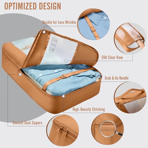 8 Set Packing Cubes for Travel Essentials (18 Brown)