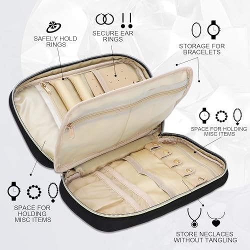 Travel Jewelry Case Organizer for Necklace & Earrings (Black)