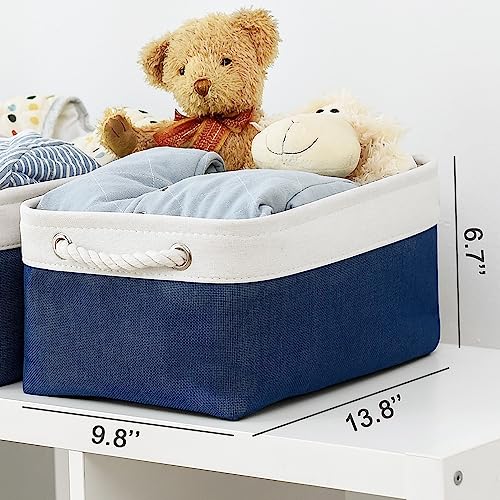Storage Bins for Shelves (White & Blue / Medium -13.8Lx9.8Wx6.7H)