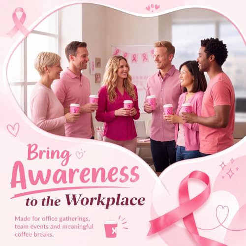 100 Sets 8 oz Breast Cancer Coffee Cups with Lids and Sleeves (Breast Cancer)