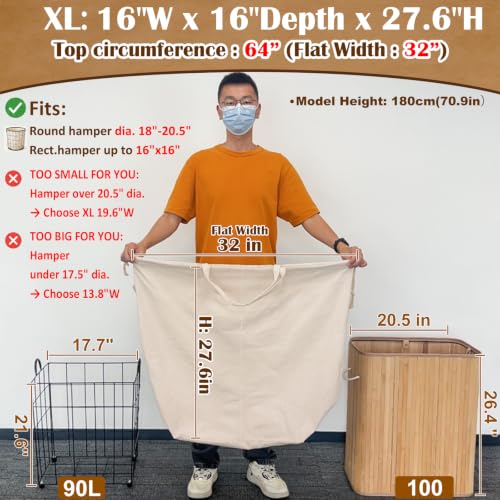 Cotton Canvas Laundry Bag with Handles & Base 16"Wx16"D x27.6"H (Narural 1-Pack | Square Base / 16"Wx16"Depthx27.6"H)
