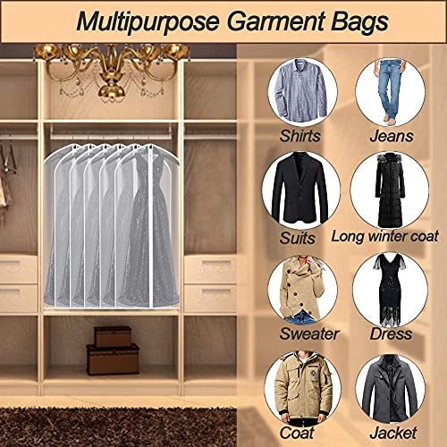 Garment Bags for Hanging Clothes 24" x 60" Coat Covers for Closet Foldable Washable Dress Bags for Hanging Clothes for Long Dress Dance Costumes Suits Gowns Coats (White / 24''X60'')