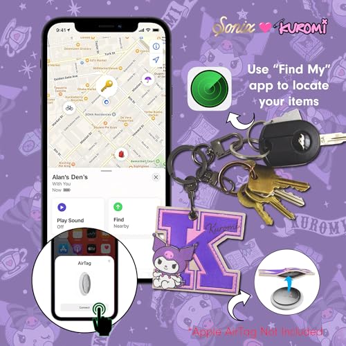 x Sanrio Character Keychain Case Compatible with Apple AirTag (College Letters Kuromi)