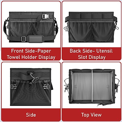 Grill Caddy Foldable BBQ Caddy with Paper Towel Holder (Black)