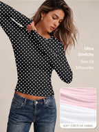 Womens Long Sleeve Shirts Basic Compression Tops Black Dots XL (X-Large / Black Dots)