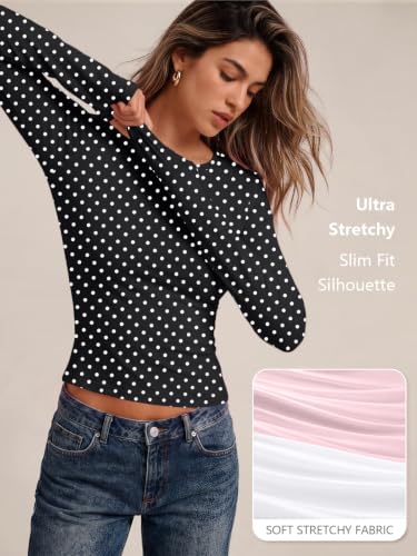 Womens Long Sleeve Shirts Basic Compression Tops Black Dots L (Large / Black Dots)