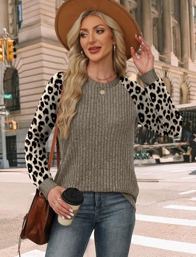 Womens Tops Winter Clothing Fall Tunics for Women Long Sleeve Sweaters for Women Fall Clothes Comfiest Airport Outfits Business Casual Travel Cozy Fall Fashion Plus Size Maternity Leopard Print Tops (Small / 08-apricot Leopard)