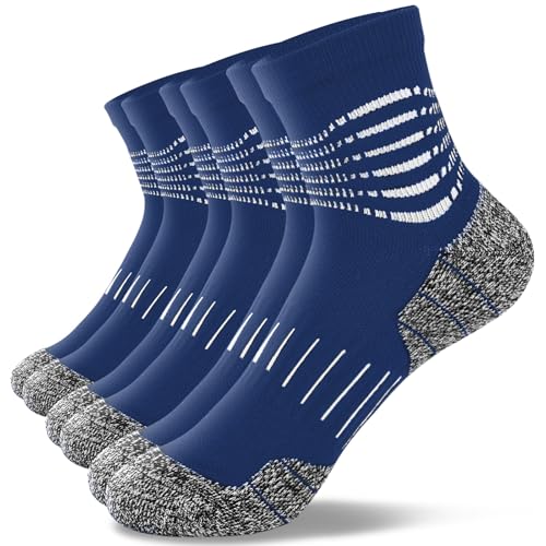 Ankle Compression Socks for Men Athletic Running Socks with Cushioned Support 3 Pairs (Small / Zoned Cushion-dark Blue(3 Pairs))