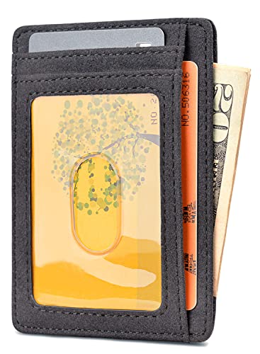 Slim Minimalist Front Pocket RFID Blocking Leather Wallets for Men and Women (Small / At Sahara Carbon Black)