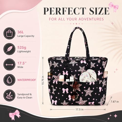 Large Beach Bag for Women (Black Pink)