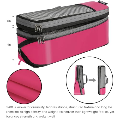 4 Set/6 Set/8 Set Compression Packing Cubes Travel Accessories Expandable Packing Organizers (Half Mesh, 6-Fuchsia) (6-Fuchsia / Half Mesh)